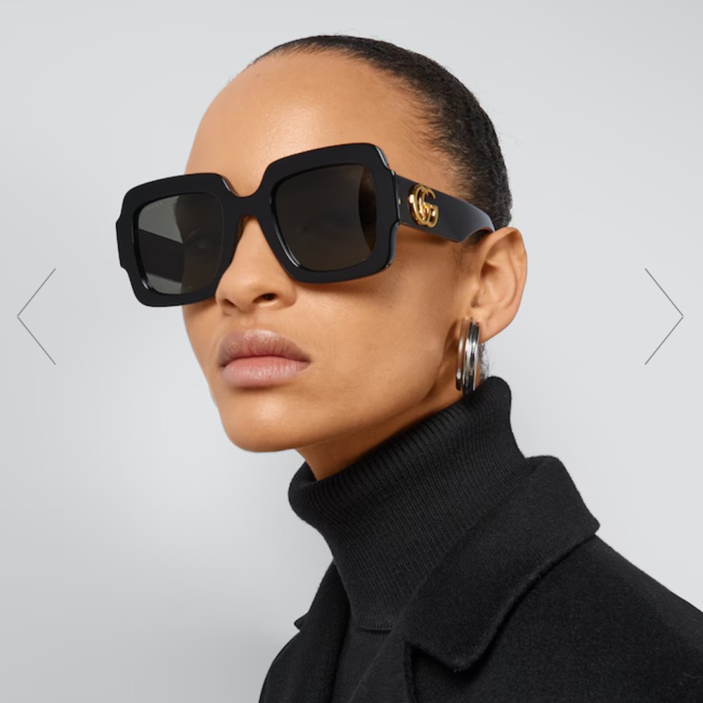 Square frame double gold G sunglasses ( black)
